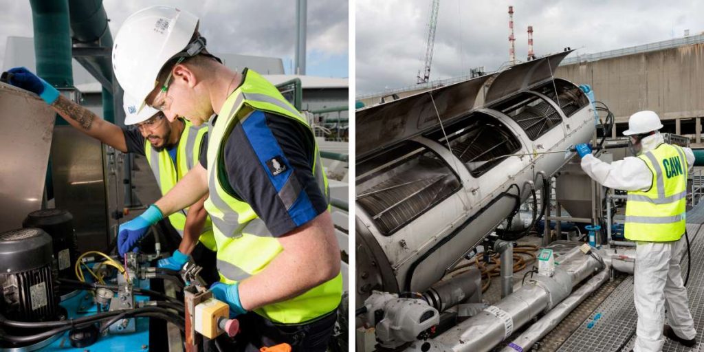 Electricians and fitters at work at Ringsend Wastewater Treatment Works